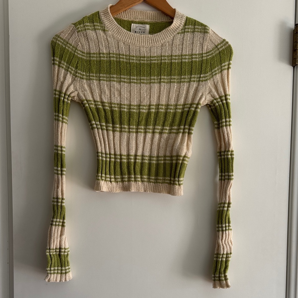 Billabong Green and Cream Striped Sweater Top